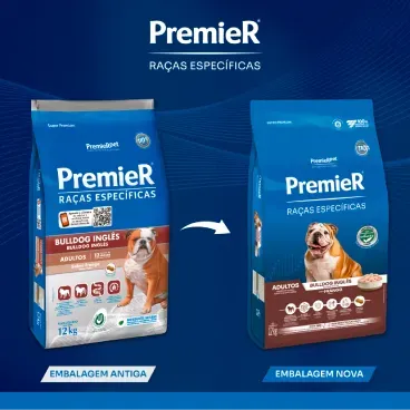 Nova embalagem Racao Premier Racas Especificas Bulldog Ingles Adultos Frango
